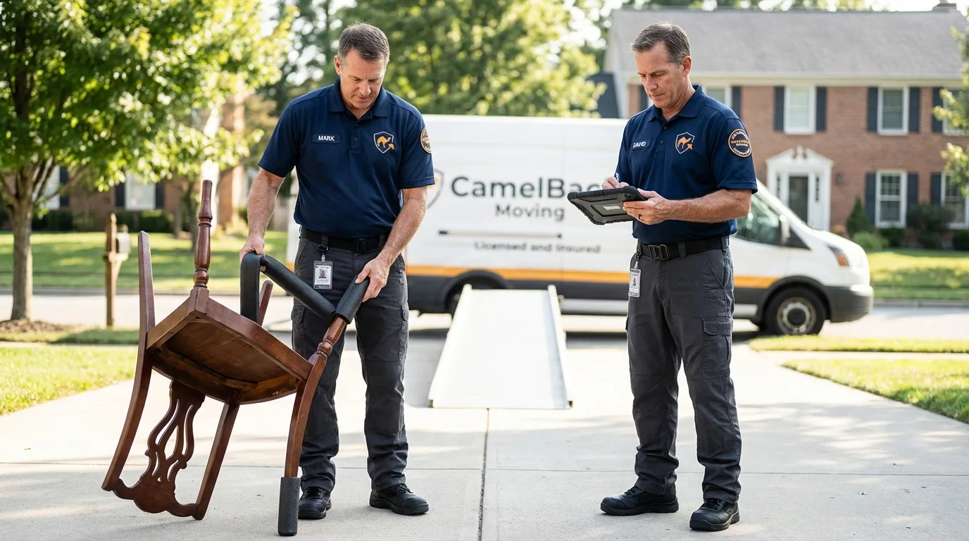 Movers inspecting furniture for damage prevention before loading in Hot Springs Village, AR